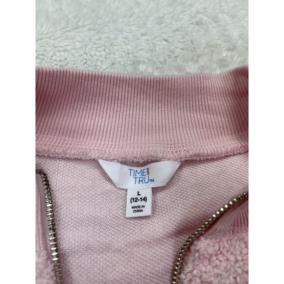 Time and Tru Sherpa Pullover 1/4 Zip Jacet Large 12-14 Pink Fuzzy Long Sleeve - Picture 3 of 6